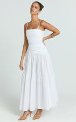 Dani Midi Dress - Asymmetrical Ruched Waisted in White