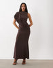Backless Drape Sleeveless Maxi Dress In Brown