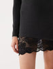 Long Sleeve Mini Dress With Lace Trim In Black