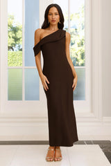 Shadow Whispers Off Shoulder Maxi Dress Brown