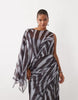 Curve Draped Batwing Asymmetric One Sleeve Maxi Dress In Zebra Abstract Stripe