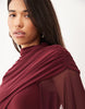 Mesh Overlay Cape Maxi Dress With Godets In Burgundy