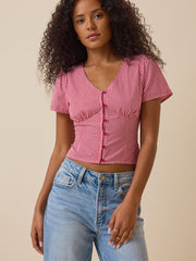 Wendy Gingham Button Front Top