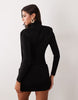 Ruched & Ready On My Level Sculpted Drape Front Mini Dress In Black