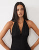 Lace & Beads Dobby Halter Neck Ruffle Skirt Maxi Dress In Black