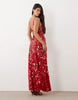 Disc Scatter Sequin Scoop Neck Maxi Dress In Red