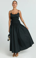 Cami Midi Dress - Rushed Bodice Dress in Black