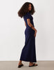 Ribbed Short Sleeve Polo Midi Dress In Navy