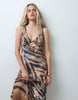 Satin Maxi Dress With Fluted Hem In Tiger Print