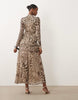 Bardot Mesh Mock Neck High Split Maxi Dress In Leopard Print