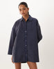 Oversized Cord Shirt Mini Dress In Washed Denim Blue