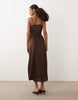 New Look Satin Cowl Neck Midi Dress In Brown