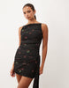High Neck Cherry Printed Mini Dress