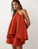 Halter Neck Trapeze Mini Dress In Rust