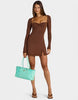 Oh Polly Modal Sweetheart Lace Trim A Line Mini Dress In Chocolate