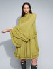 Muse Assembly Boho Ruffle Fluted Sleeve Lena Dress In Chartreuse