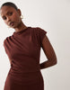 Ruched Side Rib Midi Dress In Brown