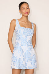 Tommie Light Blue Floral Jacquard Mini Dress