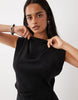 High Neck Pleated Bodice Dress In Black