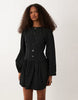 Wednesday'S Girl Long Sleeve Button Down Smock Dress In Black Polka Dot