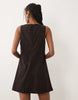 Cord Slash Neck Keyhole Mini Dress In Chocolate