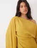 Kimono Sleeve Cape Detail Draped Midaxi With Open Back In Ochre