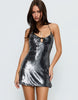 Princess Polly Moonchild Sequin Halterneck Keyhole Tie Detail Mini Dress In Gunmetal