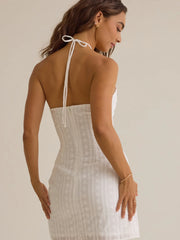 Kie Halter Embroidered Mini Dress