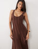 Slinky Scoop Neck Maxi Dress With Exposed Seams In Brown