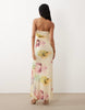 Floral Printed Sweetheart Neck Mesh Fishtail Maxi Dress In Buttermilk