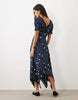 Wednesday'S Girl Cap Sleeve Satin Midaxi Dress With Lace Trim In Navy Polka Dot