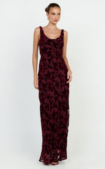 June Maxi Dress - Cowl Neck Scooped Back Slip Dress in Wine