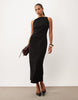 Soft Cord Boat Neck Midi Dress In Black