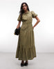 Daisy Street Broderie Button Down Maxi Dress In Olive Green