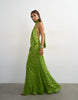 Topshop Halter Neck Tucked Side Maxi Dress With Burnout Square Print Detail In Green