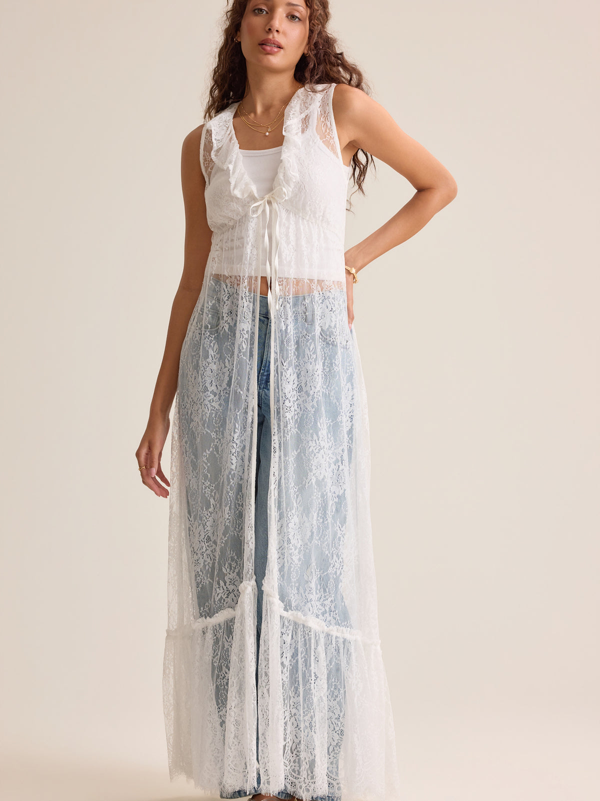 Estelle Lace Tie-Front Kimono