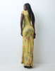 Printed Stretch Chiffon Maxi Dress With Mandarin Collar In Botanical Print