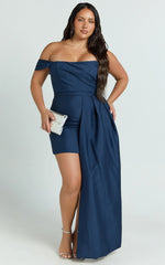 Stefania Mini Dress - Asymmetrical Removable Skirt Ruched Strapless Bodycon Dress in Navy
