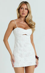Zayla Mini Dress - Sweetheart Tie Back Broderie Mini Dress in White