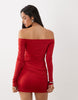 Oh Polly Slinky Off Shoulder Drape Detail Mini Dress In Red