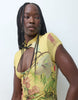 Printed Stretch Chiffon Maxi Dress With Mandarin Collar In Botanical Print