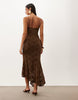 Pretty Lavish Lace V Neck Asymmetric Hem Maxi Dress In Chocolate