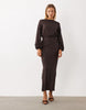 Long Sleeve Blouson Maxi Dress In Spot Print In Chocolate And Blue Spot