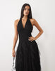 Lace & Beads Dobby Halter Neck Ruffle Skirt Maxi Dress In Black