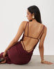 Mesh Slash Neck Gathered Detail Maxi Dress In Burgundy