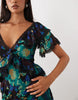 Full Hem Ruffle Maxi Dress With Trim Detail And Open Back In Black Floral