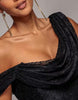 Goddiva Lace Cowl One Shoulder Sculpting Stretch Jersey Crepe Maxi Dress In Black