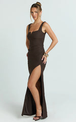 Thelma Maxi Dress - Square Neck Bodycon Dress in Chocolate