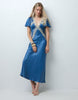Reclaimed Vintage Satin Maxi Tea Dress With Lace Trim In Navy