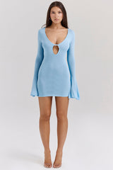 ocean blue knit mini dress - sale